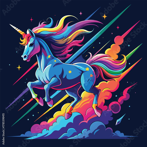 Cute Magical Unicorn and Baby Unicorn in Fantasy Cartoon Style – Vector Illustration