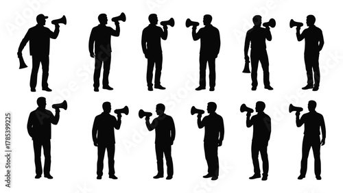 Megaphone speaker silhouettes isolated on white background, Vector
