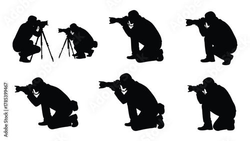Photographer silhouettes collection isolated on white background, Vector