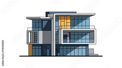 Sleek contemporary residential building illustration with modern architectural design elements and clean lines, perfect for urban and housing projects