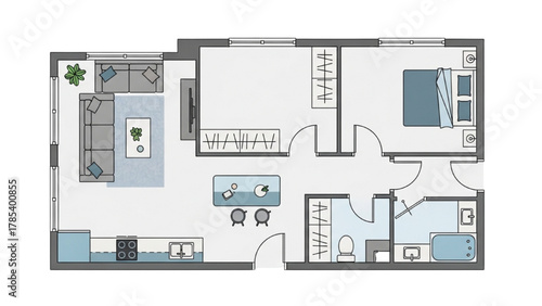 Architectural Floor Plan Modern Apartment Layout with Furniture Arrangement