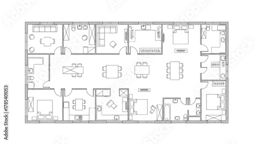 Floor Plan Detailed Illustration of an Office Layout for Workspace Planning