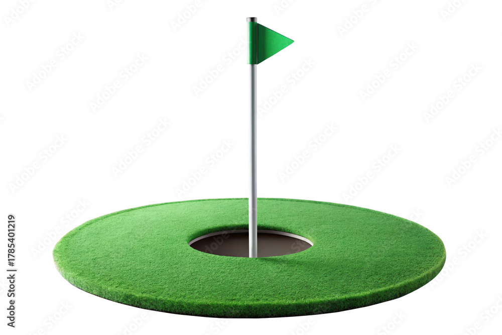 Fototapeta premium Golf putting green with flag isolated on transparent background for practice