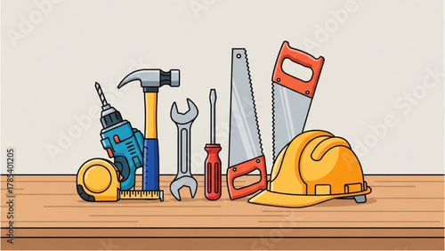 Construction Tools A Colorful and Organized Toolkit Arrangement