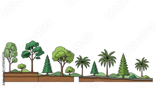 Variety of Trees and Plants Showing Different Ecosystems and Vegetation Types