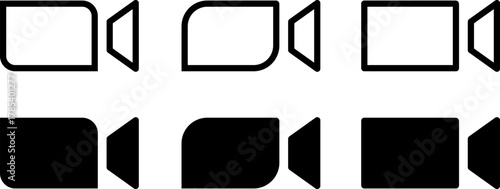 Set of video camera icons in outline and solid styles