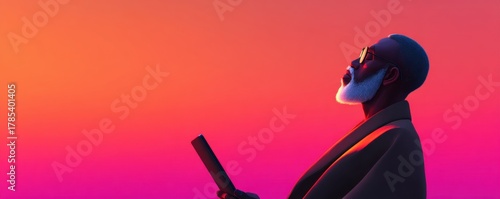 Mindfulness breathing exercise animation digital device tranquil setting sunset view