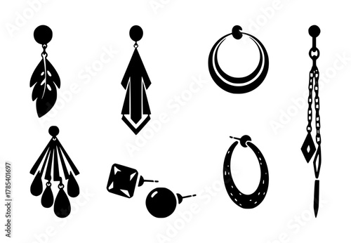 set of earring silhouettes, isolated background