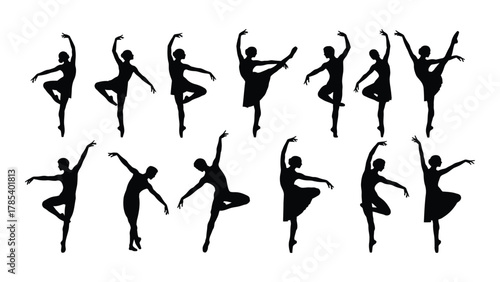 Ballet dancer silhouettes isolated on white background, Vector