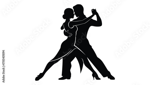 Tango dancers silhouette isolated on white background, Vector