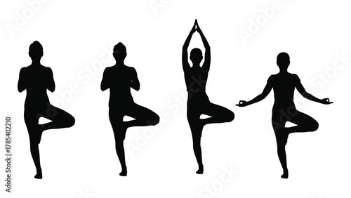 Yoga tree pose silhouettes isolated on white background, Vector