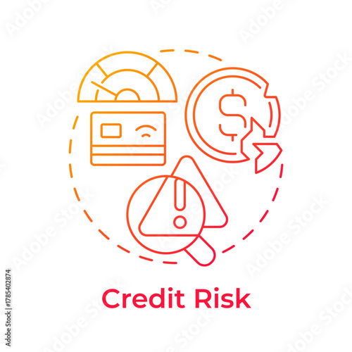 Credit risk red gradient concept icon. Financial obligations. Banking transaction, budget management. Round shape line illustration. Abstract idea. Graphic design. Easy to use in infographic