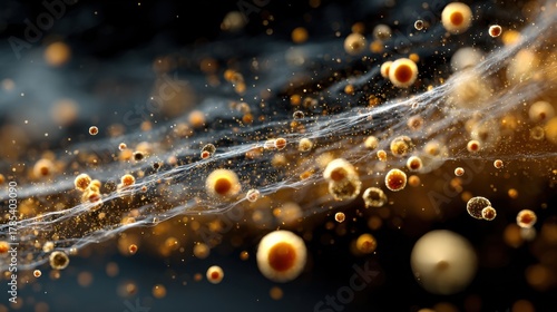 Molecules of scent dispersing through air microscope view science concept dark environment