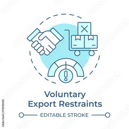 Voluntary export restraints soft blue concept icon. Trade restriction. Supply chain. Business partnership. Round shape line illustration. Abstract idea. Graphic design. Easy to use article