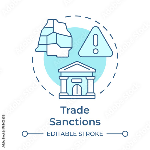 Trade sanctions soft blue concept icon. Financial regulation. Foreign policy. Governmental control. Round shape line illustration. Abstract idea. Graphic design. Easy to use article, brochure