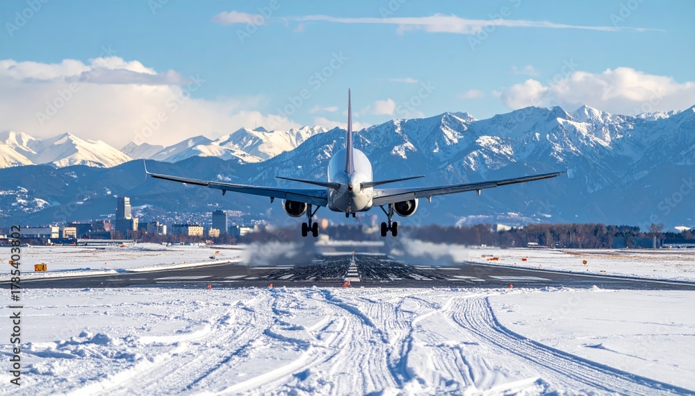 Obraz premium Austrian Alps ski resort winter landscape with snow-covered peaks, chairlift, and bright blue sky