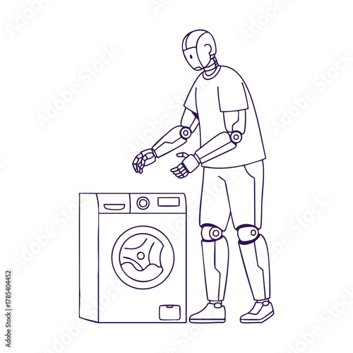 Android Operating Washing Machine – Futuristic Line Illustration