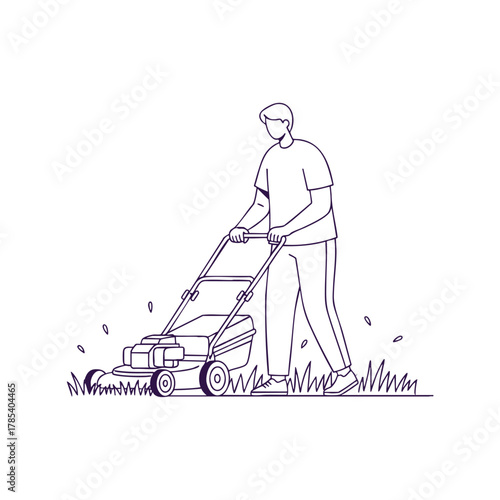 Lawn Mowing Scene – Outdoor Gardening Line Art