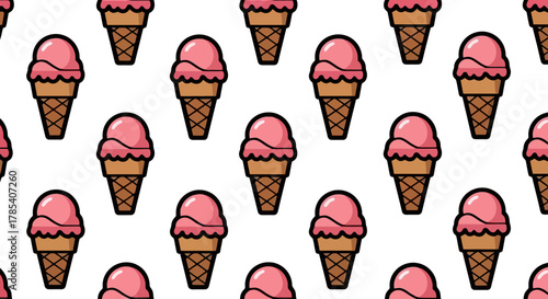 Strawberry Ice Cream Cones Pattern Sweet Summer Treat Background