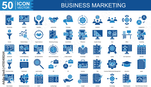 business marketing icon collection set. Containing Advertising, analytics, branding, partnership, Campaign icon