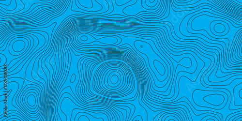 Abstract blue topographic map pattern with smooth contour lines. Modern geographic background design for mapping, navigation, technology, and science themes. Minimal clean vector texture.