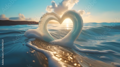 Fototapeta Naklejka Na Ścianę i Meble -  heart shaped wave in the light blue sea - romantic image