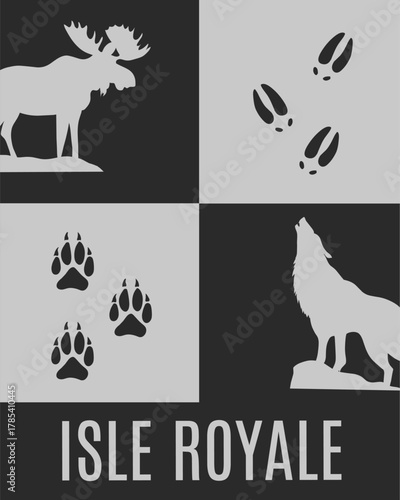 Wolf and Deer Isle Royale Michigan Badge Perfect for Print, Apparel, etc