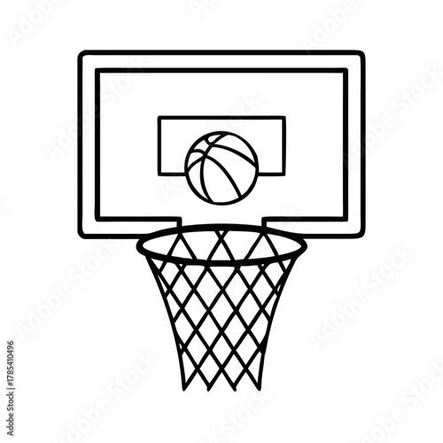 Simple Basketball Hoop and Ball Outline Icon Vector Illustration
