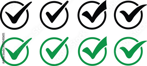 Hand drawing green tick mark icon on white background. Digital hand drawing check mark vector set. Creative vector tick mark icon set