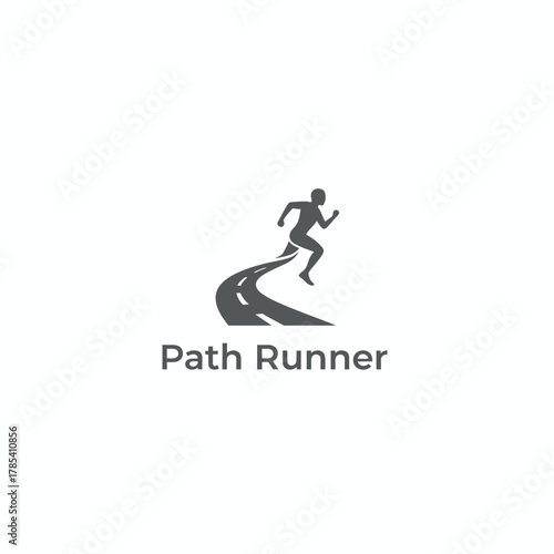 A silhouette of a runner on a winding road, with text below. The image is on a white background