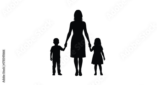 Silhouette of mother with children family love childcare motherhood