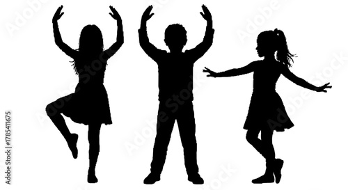 Silhouette of children dancing ballet class for kids dance school art
