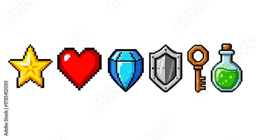Pixel Art Retro Video Game Icons Collection For Gaming And Fantasy Adventures