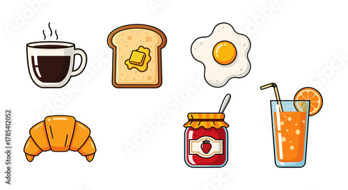 Delicious Breakfast Food Icons Isolated on Transparent Background for Food Businesses