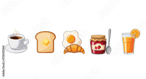 Delicious Breakfast Set With Coffee Toast Croissant Jam And Orange Juice Isolated On White Background