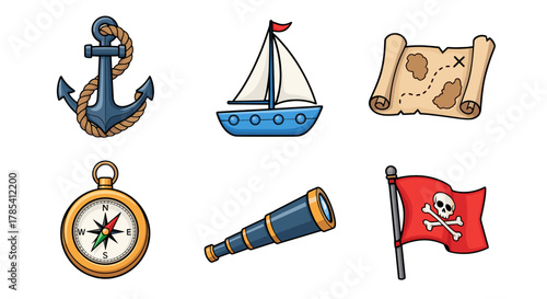 Nautical Symbols Collection Isolated on Black Background Adventure Icons