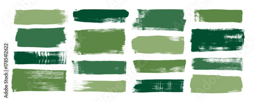 Organic green brush tag shapes, straight bold green brush strokes. Eco and bio underlines and highlights.