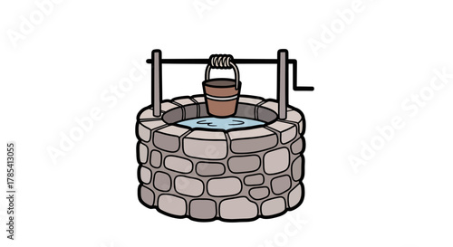 Cartoon well drawing water well illustration well with bucket image