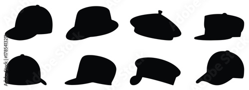 Simple Hat Silhouette Icons – minimal headwear design vector with classic cap and fashion shapes