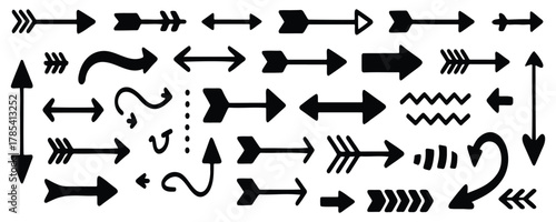 Arrow Direction Icons Set – black vector arrows, navigation and guide symbols for interface design