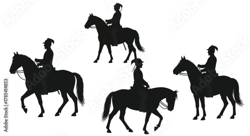 Horse riders silhouette equestrian sport vintage horses black and white