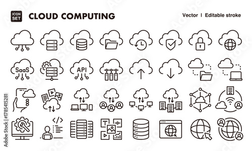 Cloud computing line icon set. Vector editable stroke icon.