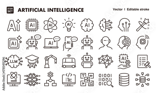Artificial intelligence line icon set. Vector editable stroke icon.