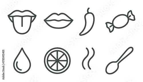 Monochrome food and taste icons on metallic background