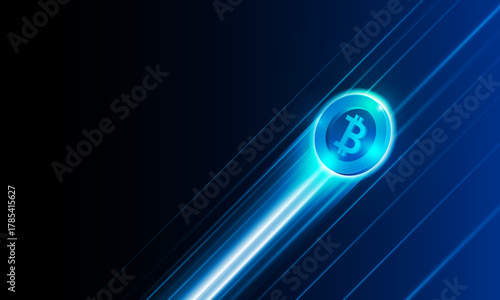 Financial chart with moving up arrow graph bitcoin cryptocurrency technology and world map in stock market on blue color background concept innovation background, vector design