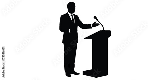 Silhouette of public speaker at podium giving presentation speech