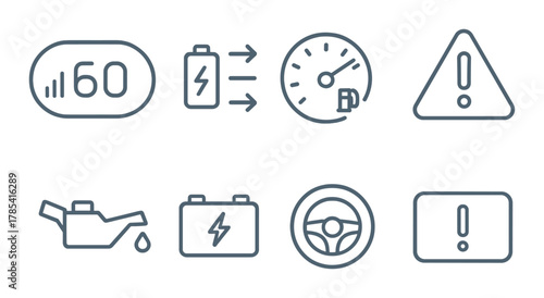 Dashboard warning and indicator icons for vehicle maintenance