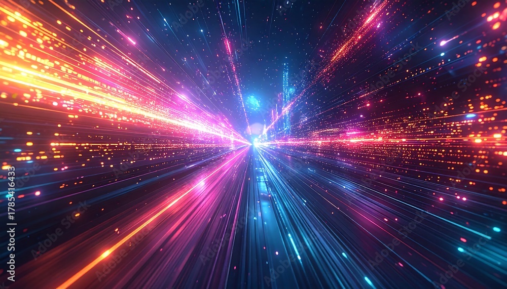 Obraz premium Abstract Hyper Speed Light Streaks in Futuristic Cityscape.