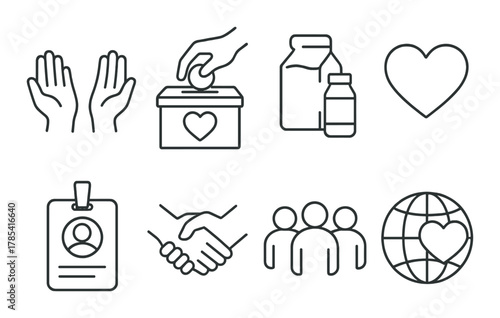 Icons illustrating charity, community, and compassionate actions