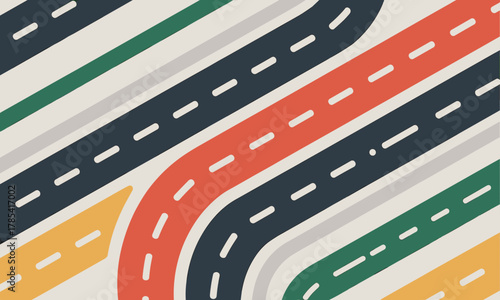 Colorful Abstract Roads with Dotted Center Lines.